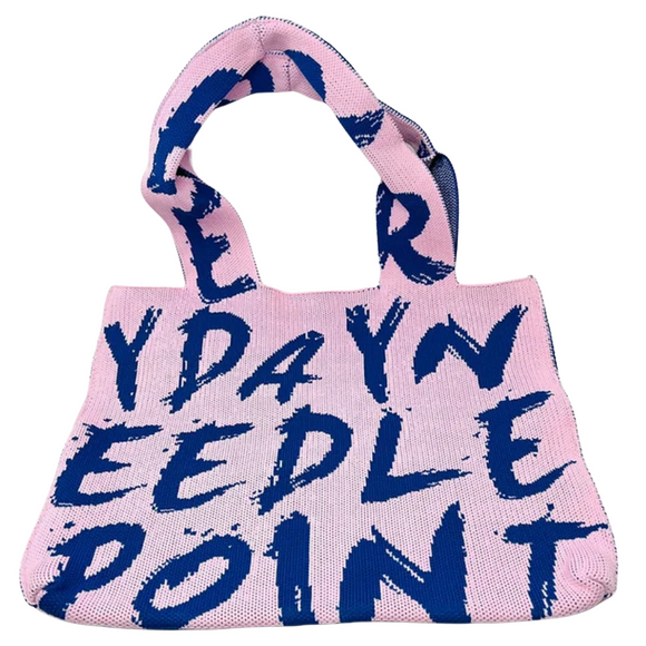 Everyday Needlepoint Bag - Pink with Blue