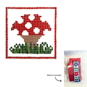 Red Mushroom Bookmark Needlepoint Canvas - 1.75" x 1.75", 18 Mesh