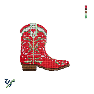 Red Snow Drop Boot Needlepoint Canvas - 4" x 4", 18 Mesh