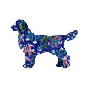 Reggie the Retriever Needlepoint Canvas - 3.5" x 5", 18 Mesh  Floral Animal Series