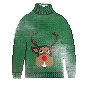 Reindeer Jumper Needlepoint Canvas - 4.5" x 4", 18 Mesh