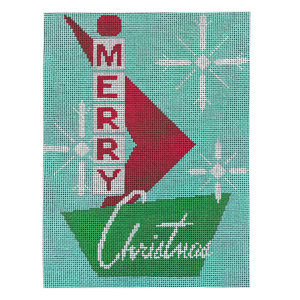 Retro Merry Christmas Sign Needlepoint Canvas - 8” x 11”, 13 Mesh