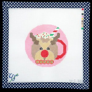 Rudolph Mug Needlepoint Canvas - 4" Round, 18 Mesh