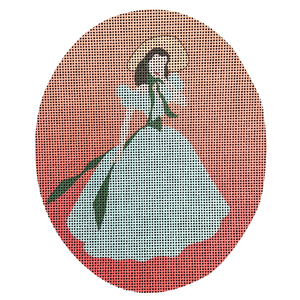 Scarlett on Peach Needlepoint Canvas - 5" Round, 18 Mesh