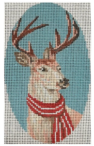 Reindeer with Striped Scarf on Blue