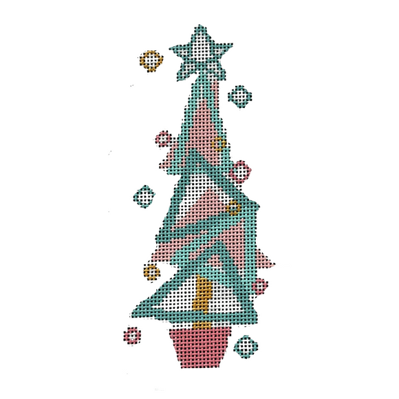 Teal Geometric Tree Needlepoint Canvas - 2.5