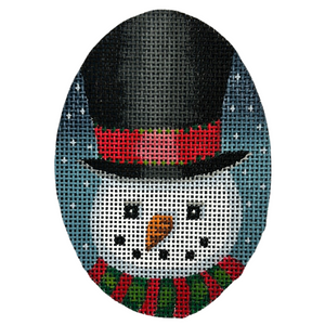 Top Hat Snowman Ornament Canvas - 3 1/2" x 5" Round, 13 Mesh