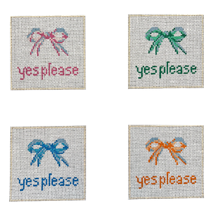 Yes Please Bow Coasters Needlepoint Canvas - 4" x 4" Squares, 13 Mesh