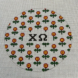 Chi Omega - Round w/allover flowers and greek letters