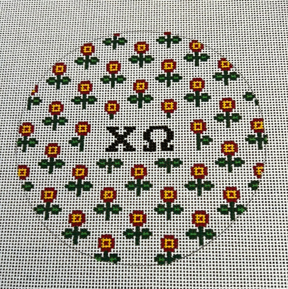 Chi Omega - Round w/allover flowers and greek letters