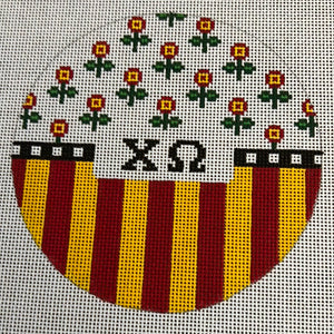 Chi Omega - Round w/flowers, stripes, greek letters