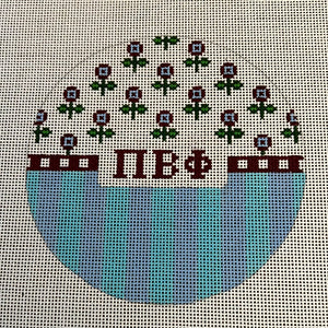 Pi Beta Phi - Round w/flowers, stripes, greek letters