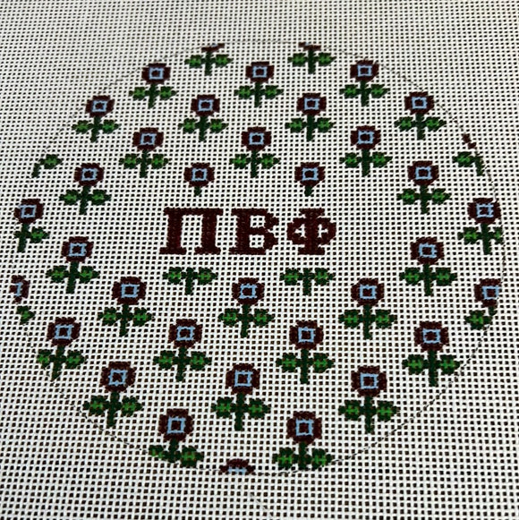 Pi Beta Phi - Round w/allover flowers and greek letters