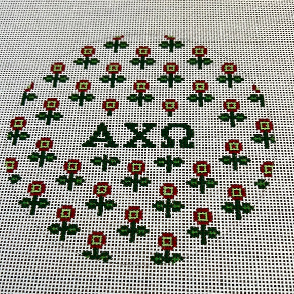 Alpha Chi Omega - Round w/allover flowers and greek letters