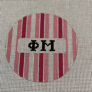 Phi Mu - 3" round w/greek letters and stripes