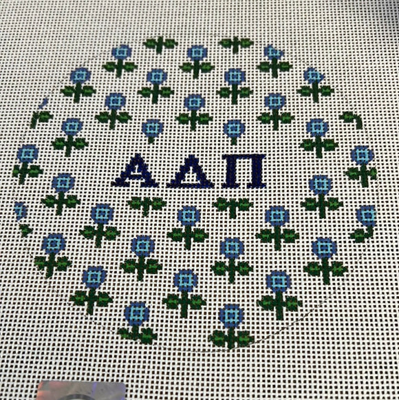 Alpha Delta Pi - Round w/allover flowers and greek letters