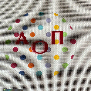 Alpha Omicron Pi - 4" multi dot round w/greek letters