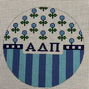 Alpha Delta Pi - Round w/flowers, stripes, greek letters