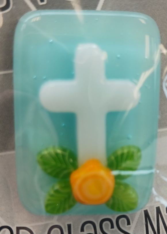 Cross on Aqua with Orange Flower