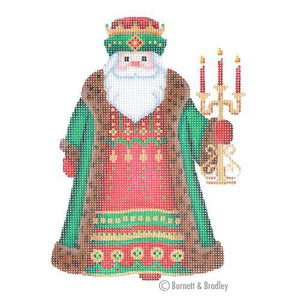 Santa with Green Coat hold Candleabra