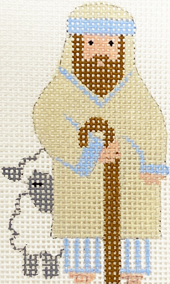 Blue & White Shepherd With Lamb With Stitch Guide
