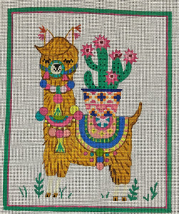 Llama with Cactus Plant