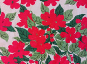Vintage Fabric- Deep Red and Green Flowers