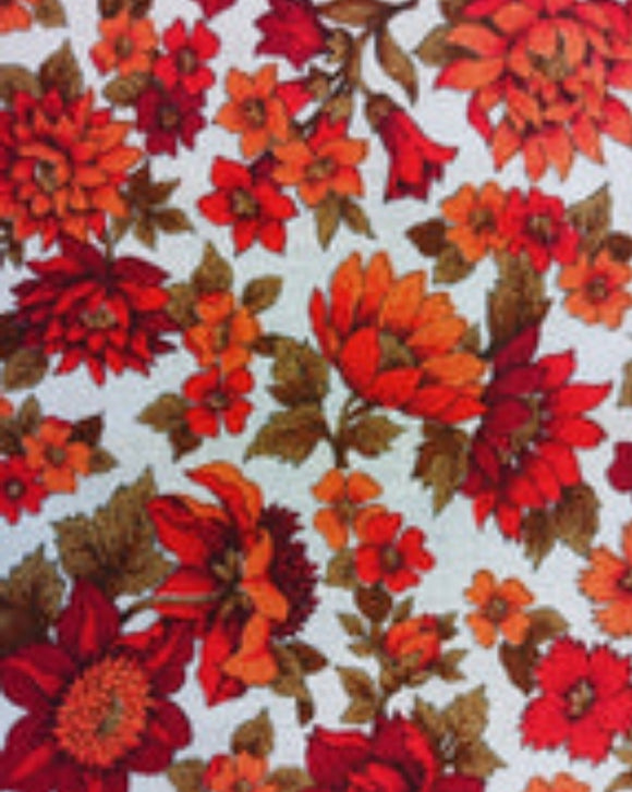 Vintage Fabric- Red and Orange Flowers