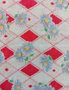 Vintage Fabric- Blue Flowers on Pink and Cream Diamonds