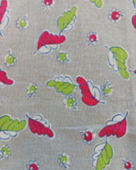Vintage Fabric- Pink and Green Leaves on Gray