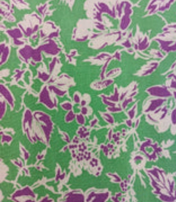 Vintage Fabric- Purple Flowers on Green