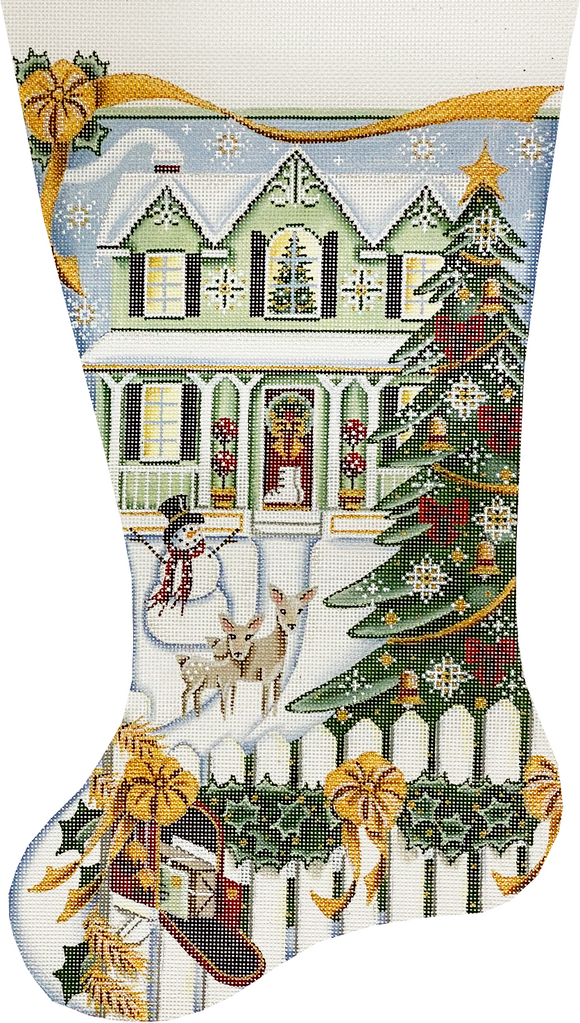 Snowy Green Home Stocking