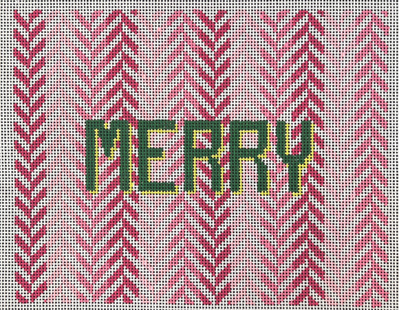Merry in Green on Pink Stripes